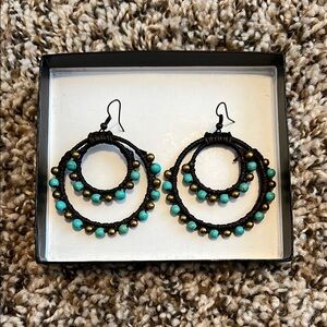 Hand Crafted Brown and Turquoise Beaded Earrings